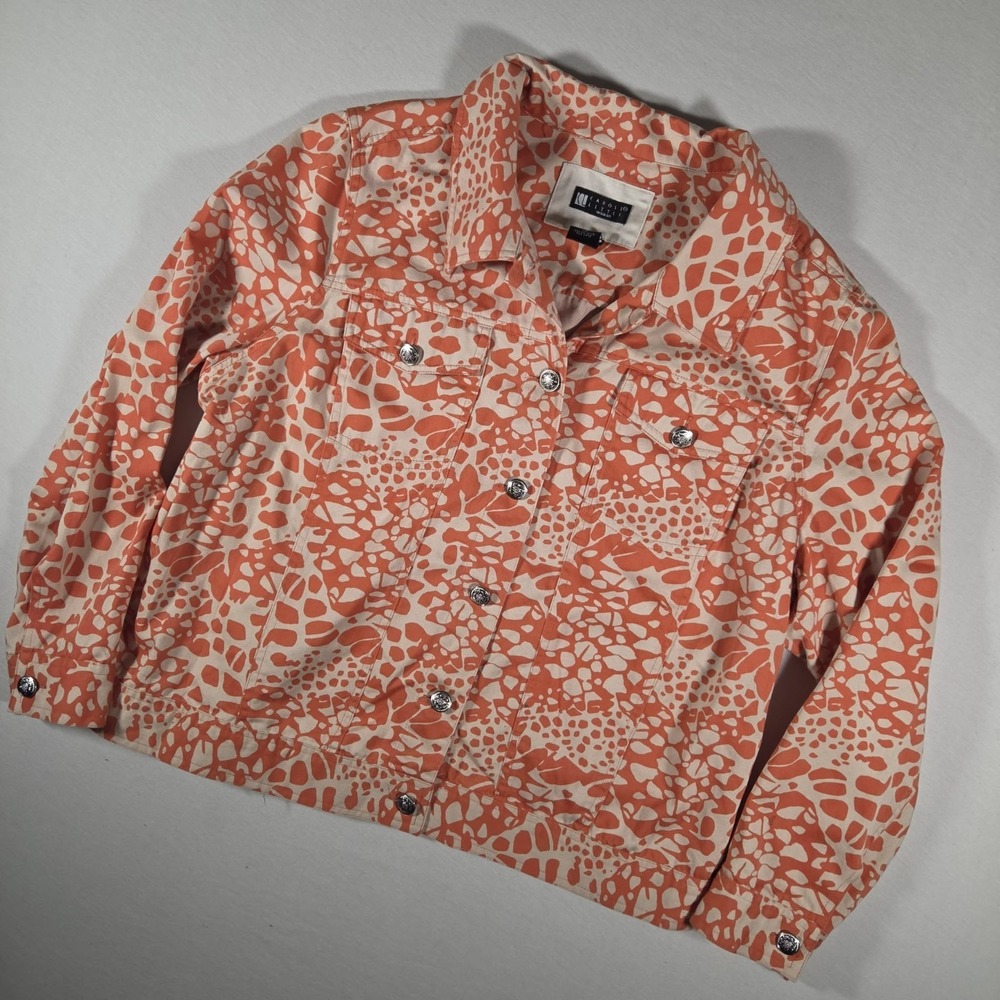 Carole Little Jacket Womens Size 1X Orange Beige Animal Print